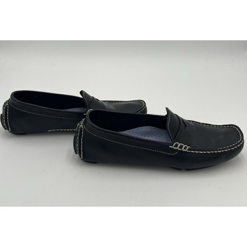 COLE HAAN Driving Shoes Loafers In Black Leather Cream Topstitch Size 8 AA EUC - Picture 11 of 13
